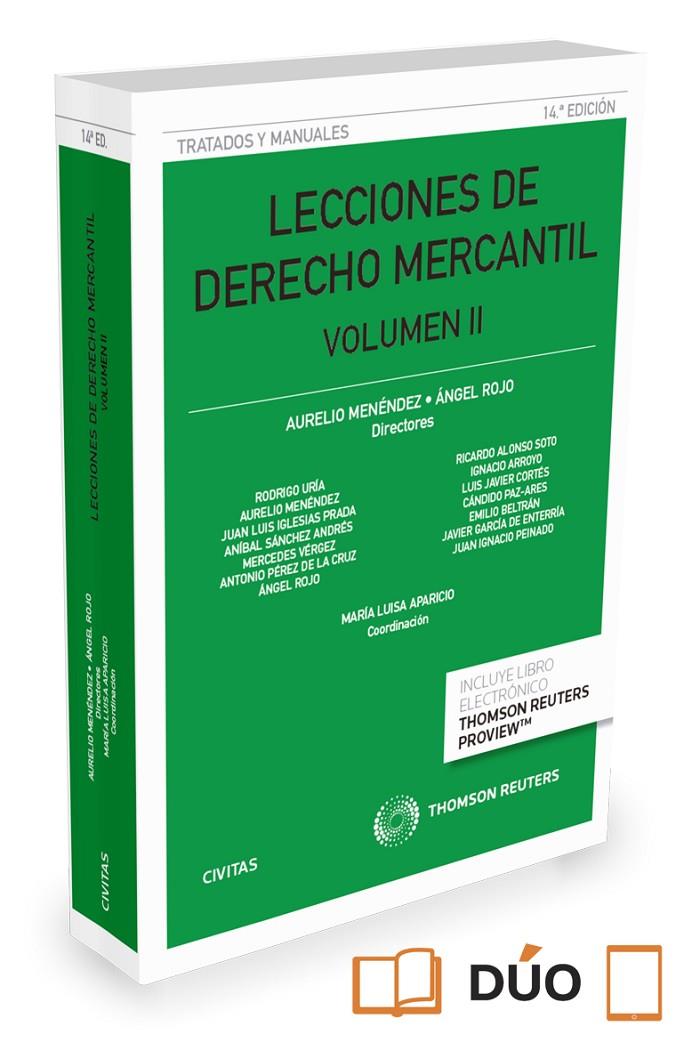 LECCIONES DE DERECHO MERCANTIL II (DUO) 2016 | 9788490998243 | MENENDEZ, AURELIO / ROJO, ANGEL | Galatea Llibres | Librería online de Reus, Tarragona | Comprar libros en catalán y castellano online