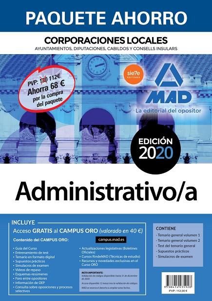 ADMINISTRATIVOS CORPORACIONES LOCALES 2020 PACK AHORRO | 9788414235928 | VV. AA. | Galatea Llibres | Llibreria online de Reus, Tarragona | Comprar llibres en català i castellà online