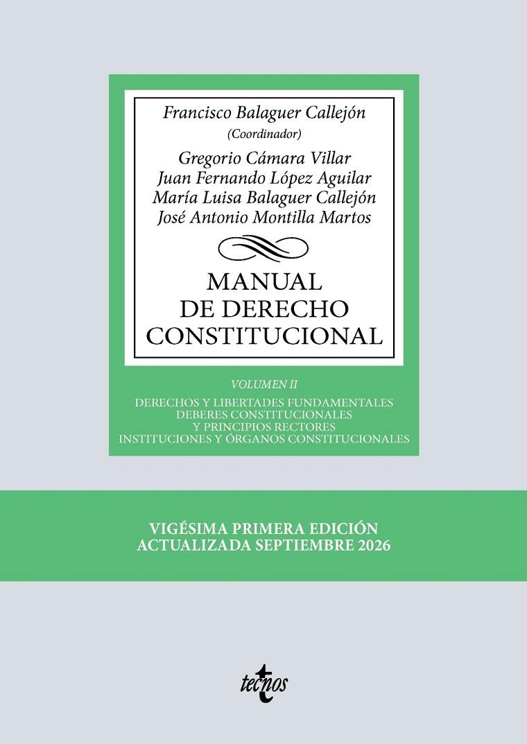 MANUAL DE DERECHO CONSTITUCIONAL VOL. 2 - 2026 - 21 ED. | 9788430994687 | AA.VV | Galatea Llibres | Librería online de Reus, Tarragona | Comprar libros en catalán y castellano online