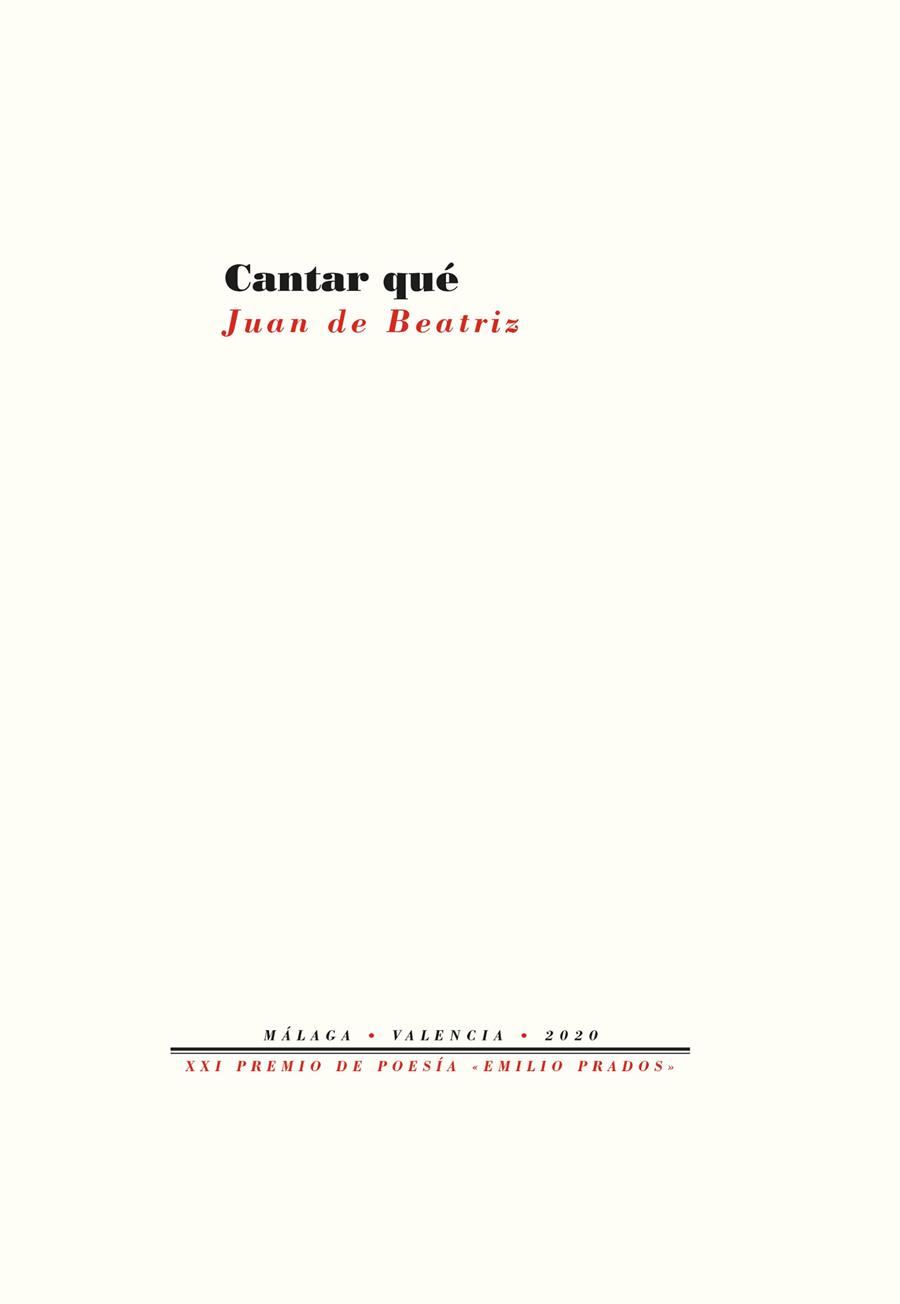 CANTAR QUÉ | 9788418178740 | DE BEATRIZ, JUAN | Galatea Llibres | Librería online de Reus, Tarragona | Comprar libros en catalán y castellano online
