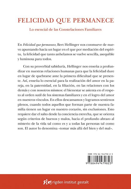 FELICIDAD QUE PERMANECE | 9788494479823 | HELLINGER, BERT | Galatea Llibres | Llibreria online de Reus, Tarragona | Comprar llibres en català i castellà online