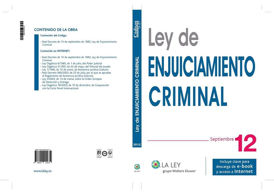 LEY DE ENJUICIAMIENTO CRIMINAL 2012 | 9788490200674 | Galatea Llibres | Llibreria online de Reus, Tarragona | Comprar llibres en català i castellà online