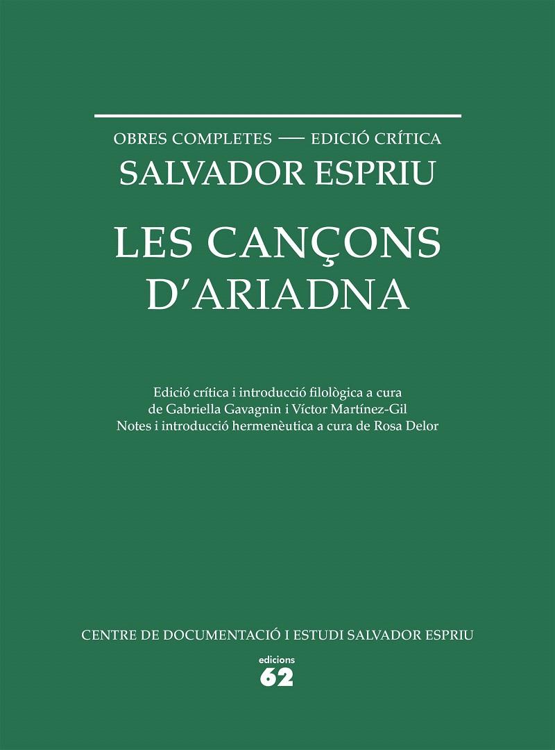 LES CANÇONS D'ARIADNA | 9788429773330 | ESPRIU, SALVADOR | Galatea Llibres | Llibreria online de Reus, Tarragona | Comprar llibres en català i castellà online
