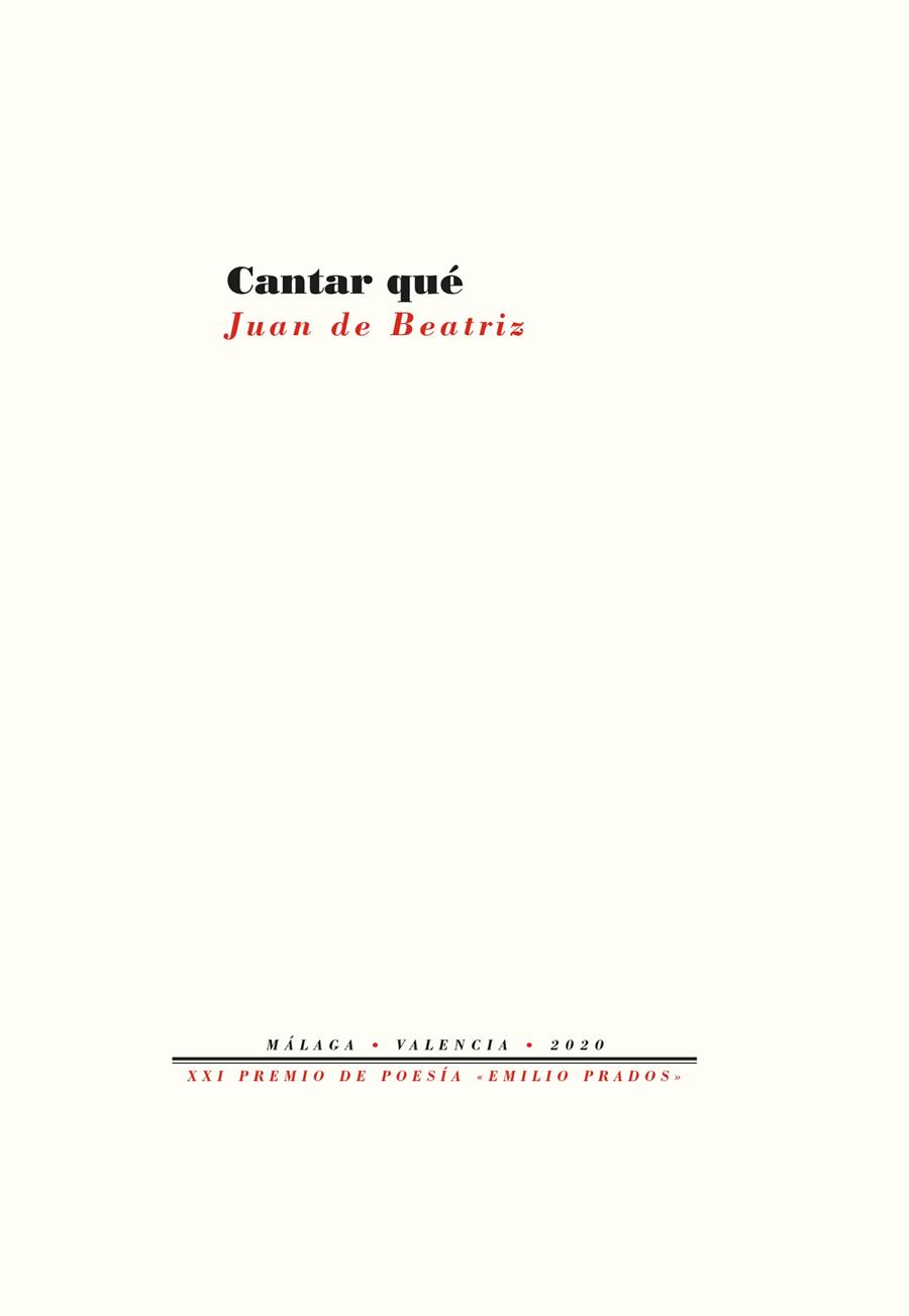 CANTAR QUÉ | 9788418178740 | DE BEATRIZ, JUAN | Galatea Llibres | Llibreria online de Reus, Tarragona | Comprar llibres en català i castellà online