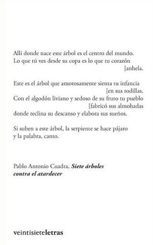 SIETE ÁRBOLES CONTRA EL ATARDECER | 9788492720125 | CUADRA CARDENAL, PABLO ANTONIO | Galatea Llibres | Llibreria online de Reus, Tarragona | Comprar llibres en català i castellà online