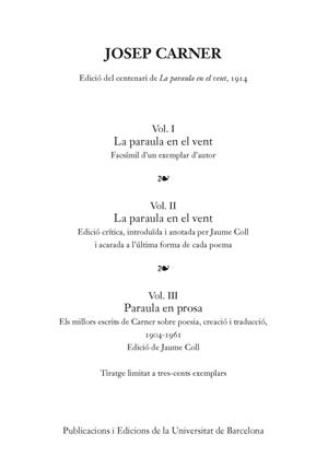 LA PARAULA EN EL VENT. O.C. JOSEP CARNER | 9788447542246 | CARNER, JOSEP | Galatea Llibres | Librería online de Reus, Tarragona | Comprar libros en catalán y castellano online