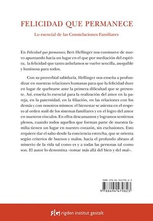 FELICIDAD QUE PERMANECE | 9788494479823 | HELLINGER, BERT | Galatea Llibres | Librería online de Reus, Tarragona | Comprar libros en catalán y castellano online