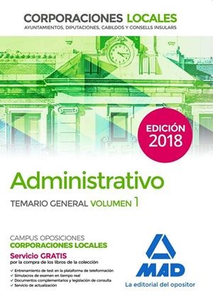 ADMINISTRATIVO CORPORACIONES LOCALES TEMARIO GENERAL VOL. 1 (ED. 2018) | 9788414216491 | EDITORES, 7/GARCÍA FERNÁNDEZ, ELENA/TORRES FONSECA, TERESA | Galatea Llibres | Llibreria online de Reus, Tarragona | Comprar llibres en català i castellà online