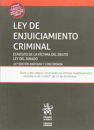 LEY DE ENJUICIAMIENTO CRIMINAL 26ª ED 2018 | 9788491904878 | MONTERO AROCA, JUAN/Y OTROS | Galatea Llibres | Librería online de Reus, Tarragona | Comprar libros en catalán y castellano online