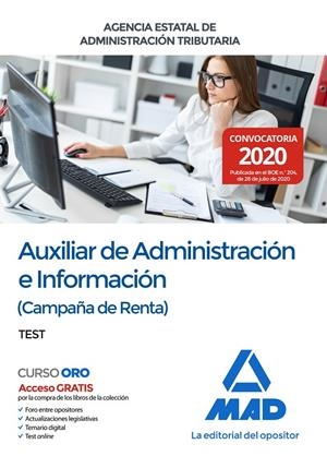 AUXILIAR DE ADMINISTRACION E INFORMACION. CAMPAÑA DE RENTA TEST | 9788414238868 | VV.AA. | Galatea Llibres | Llibreria online de Reus, Tarragona | Comprar llibres en català i castellà online