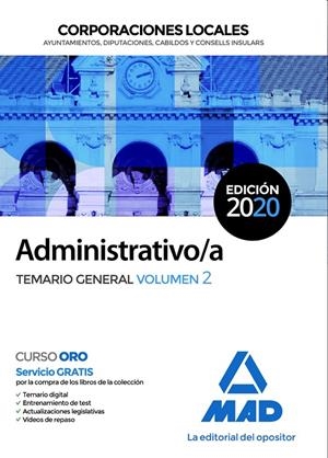 ADMINISTRATIVO/A DE CORPORACIONES LOCALES. TEMARIO GENERAL VOLUMEN 2 | 9788414235881 | VV.AA. | Galatea Llibres | Llibreria online de Reus, Tarragona | Comprar llibres en català i castellà online