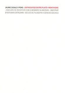 UN PASSATGE ENTRE PLATO I MONTAIGNE | 9788499651569 | CASALS I PONS, JAUME | Galatea Llibres | Llibreria online de Reus, Tarragona | Comprar llibres en català i castellà online