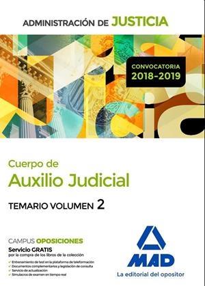 CUERPO DE AUXILIO JUDICIAL ADMINISTRACION DE JUSTICIA TEMARIO 2 | 9788414222126 | VV.AA. | Galatea Llibres | Llibreria online de Reus, Tarragona | Comprar llibres en català i castellà online