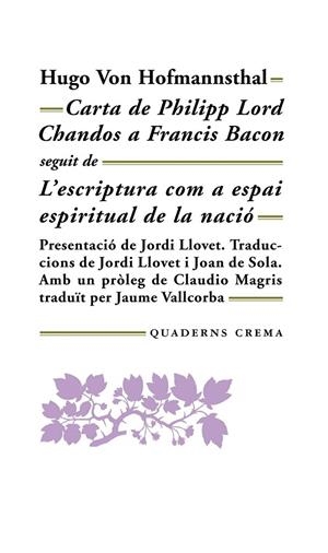 CARTA DE PHILIPP LORD CHANDOS A FRANCIS BACON | 9788477270744 | VON HOFMANNSTHAL, HUGO | Galatea Llibres | Llibreria online de Reus, Tarragona | Comprar llibres en català i castellà online